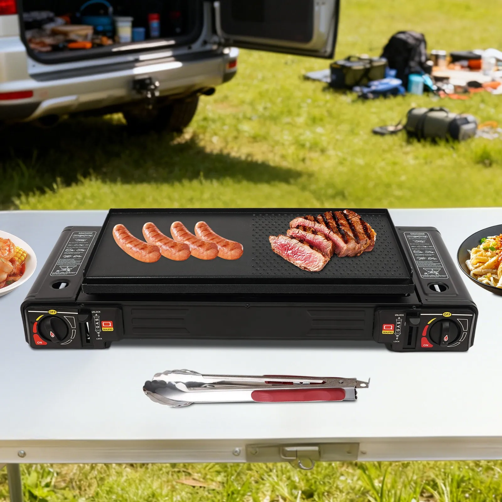 

2 Burners Black Portable Camping Stove Includes Non-Stick Baking Tray for Grilling , Portable Design with Carry Case for Outdoor Use, 2500W High Power 2.5KW Auto Ignition Butane/LPG Gas Stove with Baking Tray & Carry Case for Campers RV Outdoor Picnic BBQ