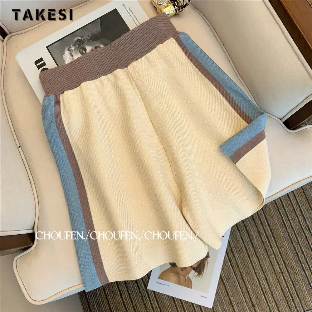 2023 Summer Casual Patchwork Two-piece Set Women Short Sleeve Loose T-shirts + Elastic Waist Shorts Sports Shorts Set Outfits