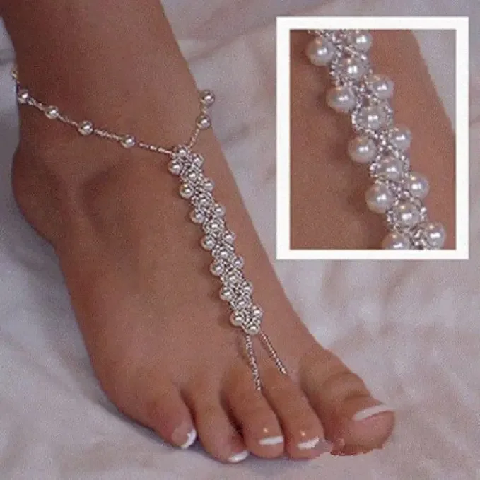 1 Pc Vintage Imitation Pearl Anklet Summer Barefoot Jewelry Unique Boho Beach Toe Ankle Bracelet for Women Femme