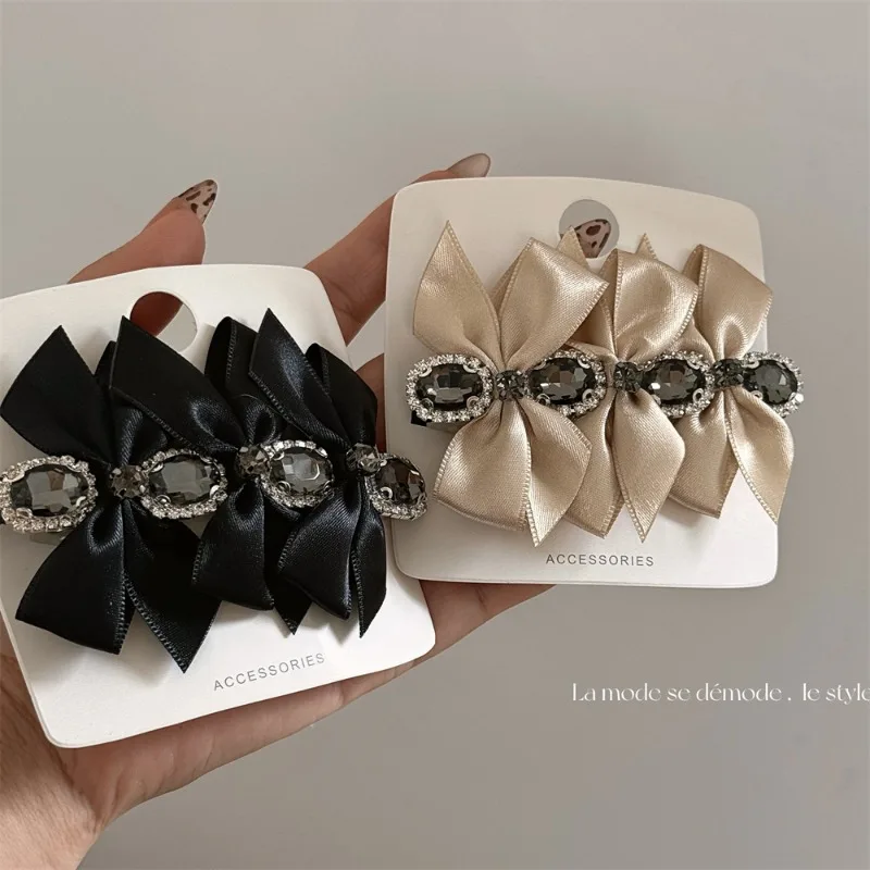 Light luxury super flash rhinestone fabric bow spring clip back head hairpin top clip elegant new headgear hair accessories