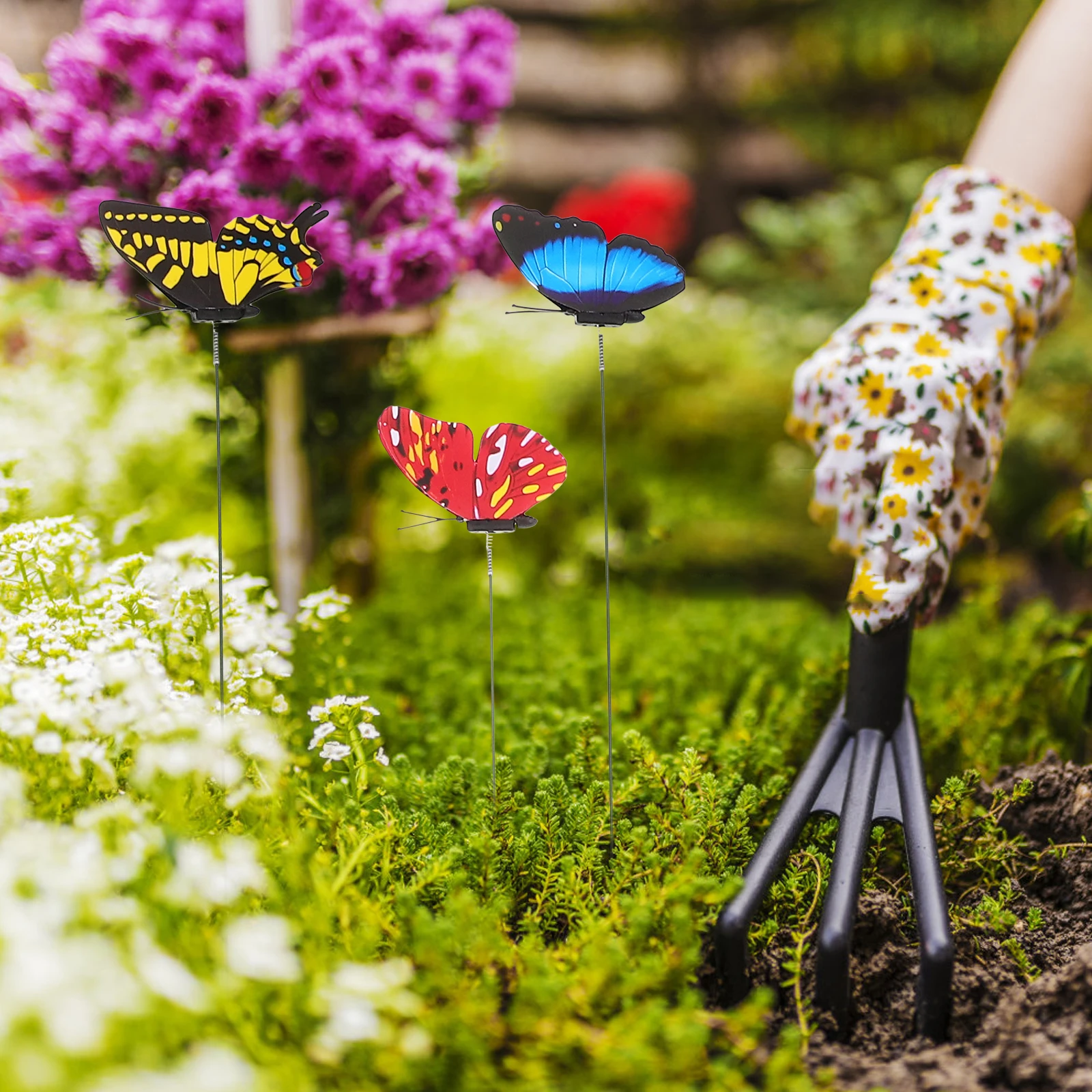 

12 Pcs Butterfly Decoration Garden Stakes Waterproof PVC Pot Ornaments Adjustable Wings Decor Yard