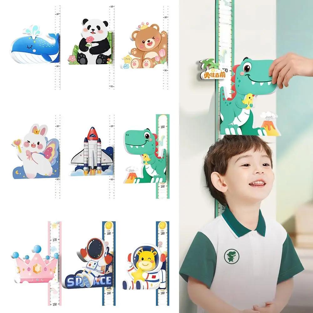3D Cartoon Dier Kinderhoogteliniaal Zelfklevend Verwijderbare Hoogtemeting Stickers Muurkunst Veelkleurig