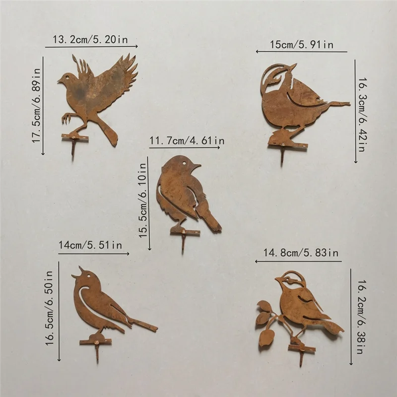 AD23-Roestige Vogels Decoratie, Metalen Vogels Standbeelden Levensechte Patinas Metalen Vogels Tuinornamenten Silhouet Tuinhek Decor