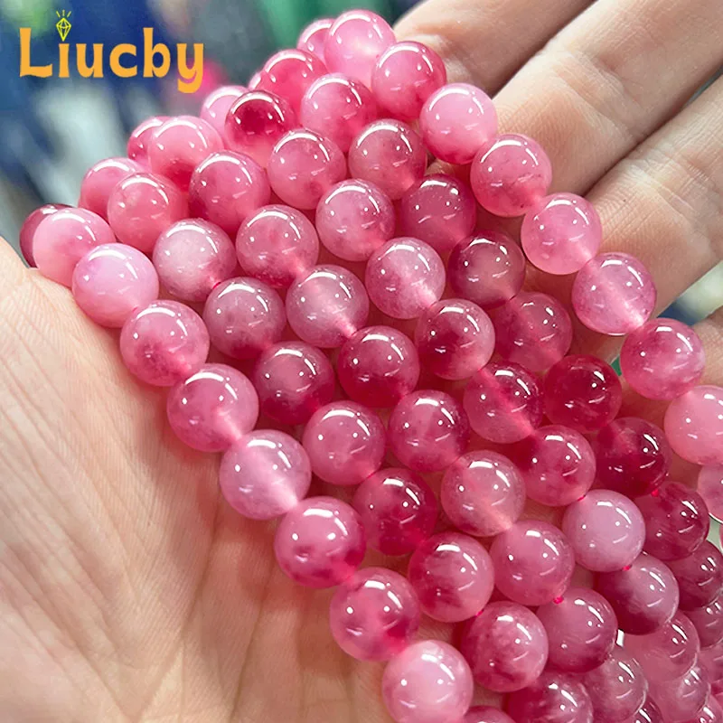Naturstein Rose Rot Perles de Calcedoine Glatte Perlen für Schmuckherstellung DIY Frau Armbänder Ohrringe 15" Strang 6/8/10/12mm – Detail 5