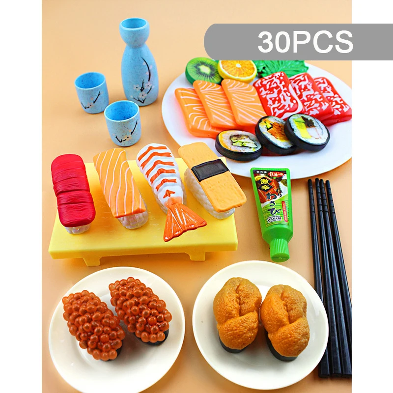 Kids Kitchen Simulation Food Pretend Play Sushi Barbecue Chinese And Western Breakfast Steamer Set Meal Toy Set Girl Boy Cooking