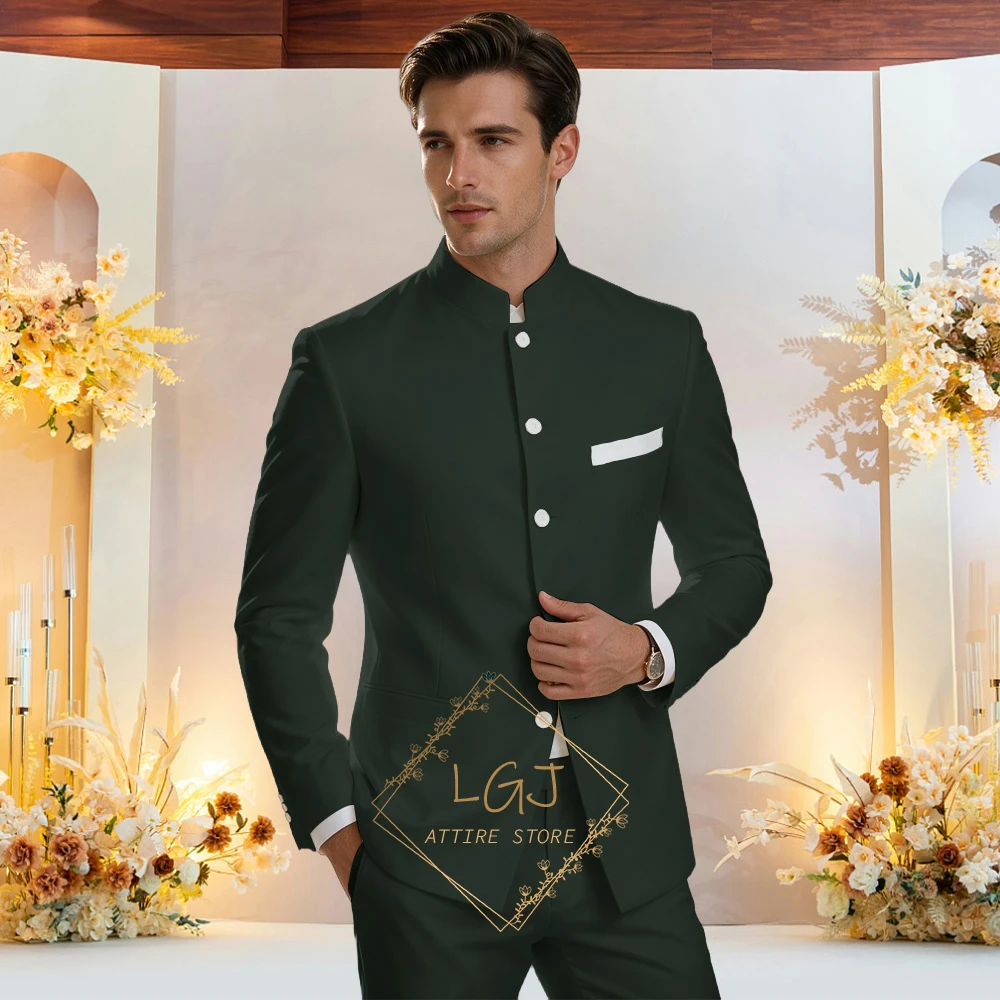 Men’s Custom‑Fit Mandarin‑Collar 2‑Piece Outfit, Front Button Closure for lavish pre‑wedding cocktail gatherings