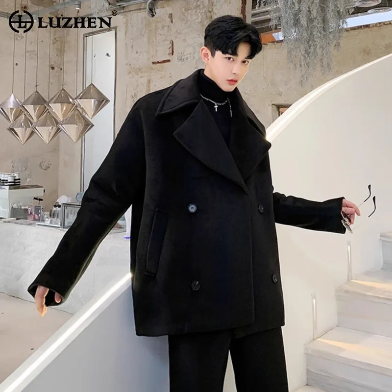 

LUZHEN 2025, новое зимнее однотонное двубортное шерстяное пальто, мужская модная элегантная красивая свободная флисовая повседневная одежда JY4859