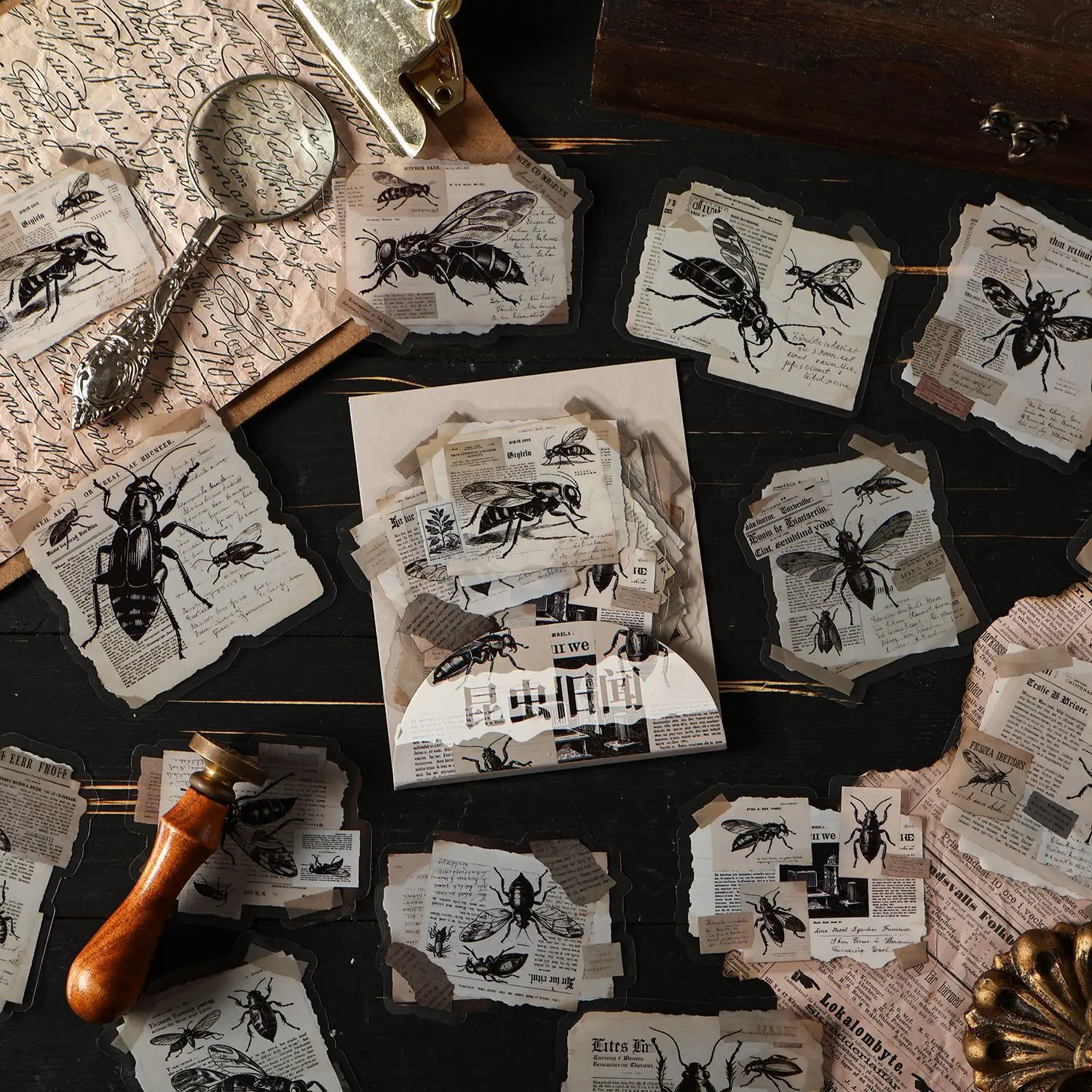 سلسلة مسرح الكولاج خمر فراشة زهرة بناء المشهد PET ملصق الإبداعية DIY مجلة المواد القرطاسية الكولاج #4