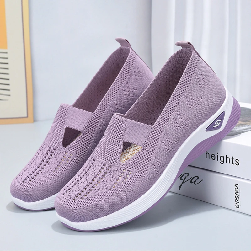 Women's Summer Shoes Mesh Breathable Sneakers Light Slip on Flat Platform Casual Shoes Ladies Anti-slip Walking Woven Shoes