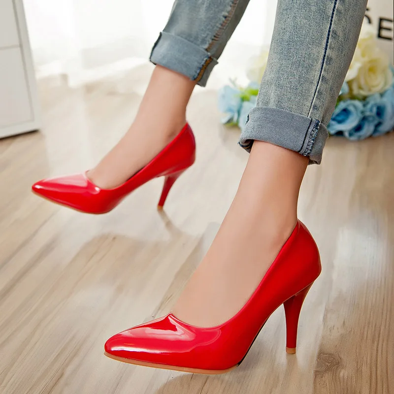 Pointed Toe Fashion Heeled Shoes Ladies Pumps Large Size Classic Women\'s High Heels Red Green Nude Party Office Shoes Female
