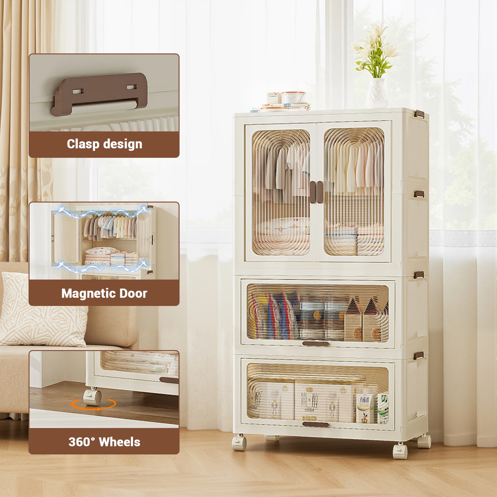 

Plastic Wardrobe Free Installation Storage Cabinet Wardrobe Home Living Room Bedroom Multifunctional Clothes Storage Cabinet