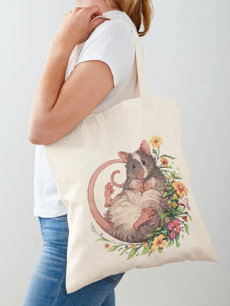 

Mouse with flowers and plants Tote Bag shopping cart bags Large bags for women cloth bag woman tote bag screen