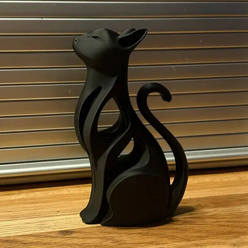 Elegante moderne sitzende Katzen-3D-Druckskulptur, minimalistisches Wohndekor-Ornament, kreatives Geschenk für Liebhaber. – Detail 2