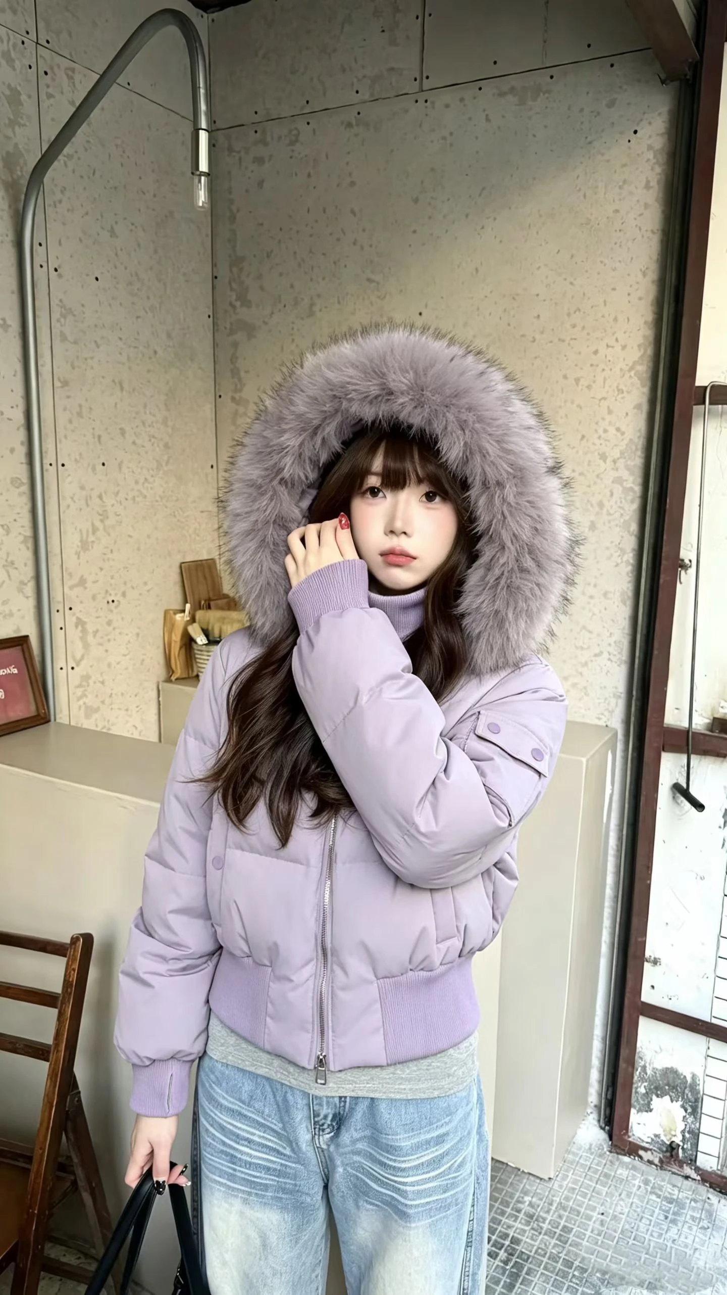 Winter Solid Color Long-sleeved Fashion Korean Fur Collar Cotton Jacket Women's Versatile Thickened Warm Jacket Women's Clothing