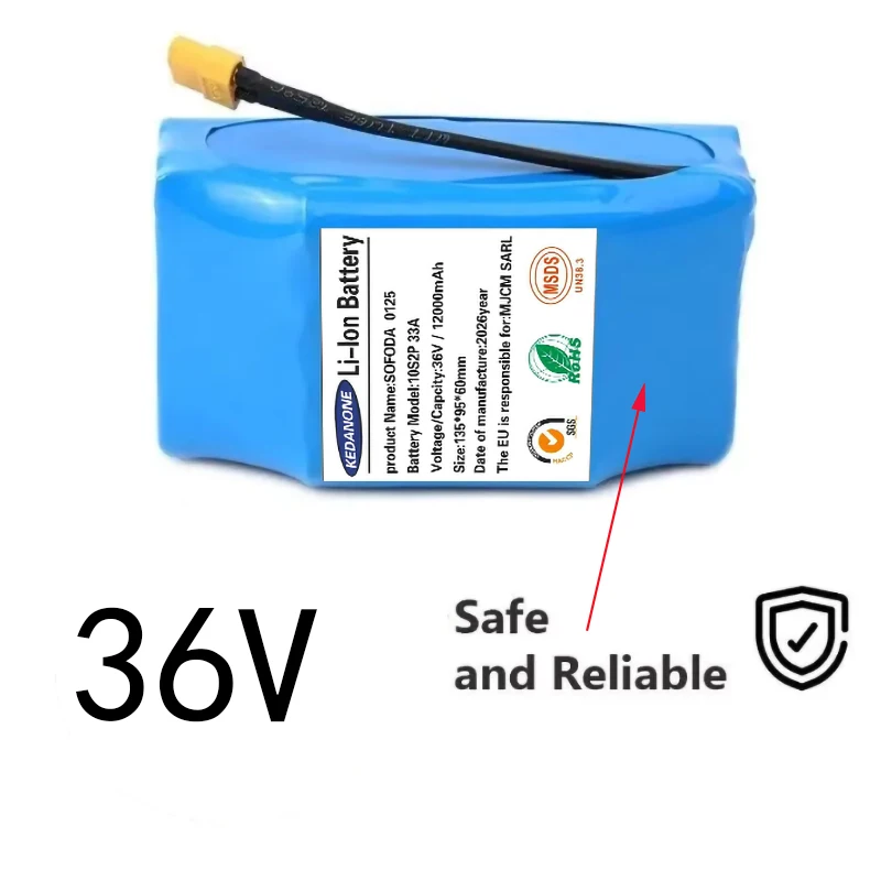36V 10s2p Akkupacks Wiederaufladbare 18650 Lithium-Ionen-Batterie für Elektrische Selbstbalancierende Roller, Hoverboards, Einräder 36V 12Ah