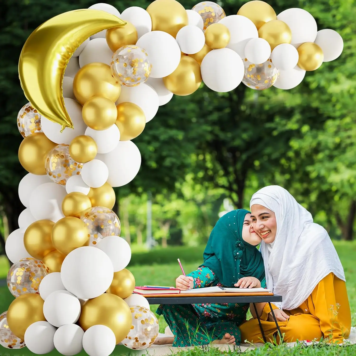 Dekoracja Eid Mubarak do domu 91 szt. Biały łuk złoty balon z Eid Mubarak balony w kształcie gwiazdek Ramadan Party dostarcza dekoracje