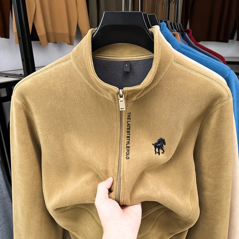 

High Quality Men's Stand Up Collar Zipper Coat New Arrival Hot Selling Breathable Horse Print Jacket Winter Business Menswear