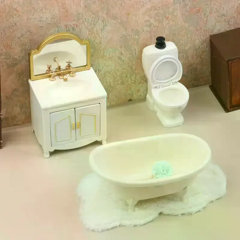 1/12 Dollhouse Miniature Bathtub Toilet Wash Basin Cabinet Model Funiture Accessories For Doll House Decor Kids Pretend Play Toy