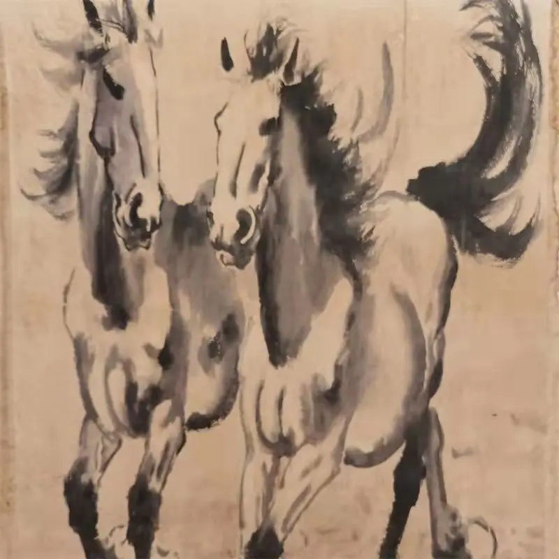 Horse drawing living room decoration hanging painting central scroll painting double horse rotten film painting