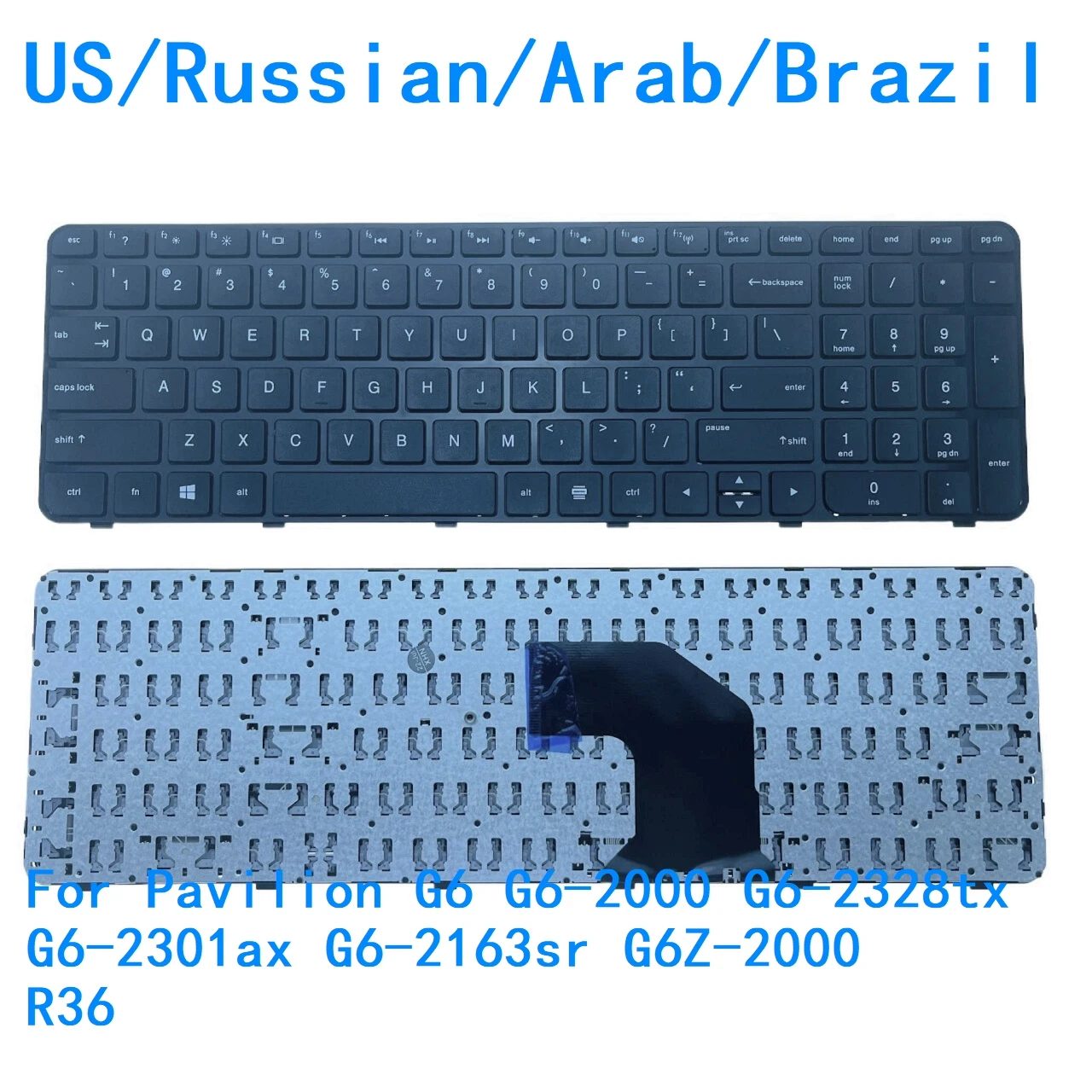 New US Russian Arab Brazil Language Keyboard For HP Pavilion G6 G6-2000 G6-2328tx G6-2301ax G6-2163sr G6Z-2000 R36 Keyboard