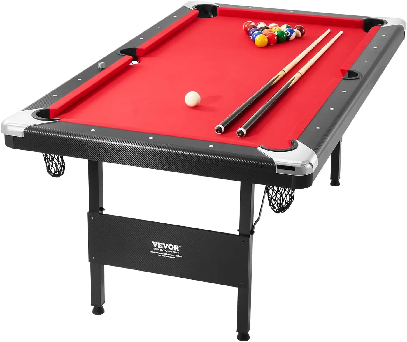 Billiards Table, 6.3 ft Pool Table, Portable Foldable Space-Saving Table, Billiard Table Set Includes Balls, Cues, Chalks