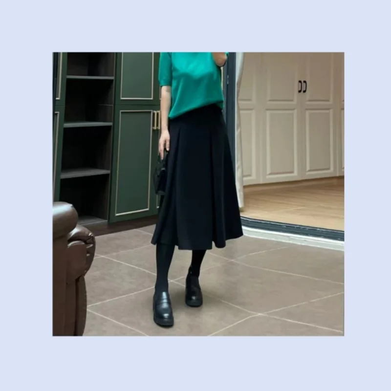 

25 year new minimalist pleated acetate drape classic solid color A-line skirt