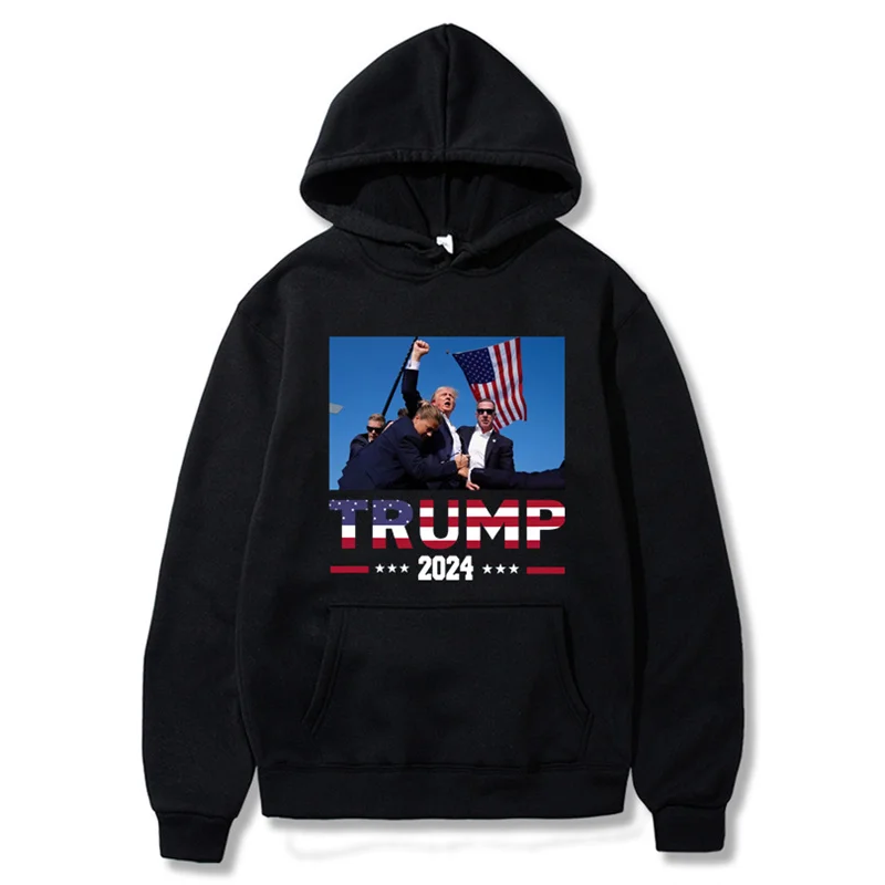 Men Women Clothing Hoodies Pullover Hip Hop Sweatshirts Trump 2024 Fight Print Hoodies Casual Top Tracksuit Sweatshirt Autumn