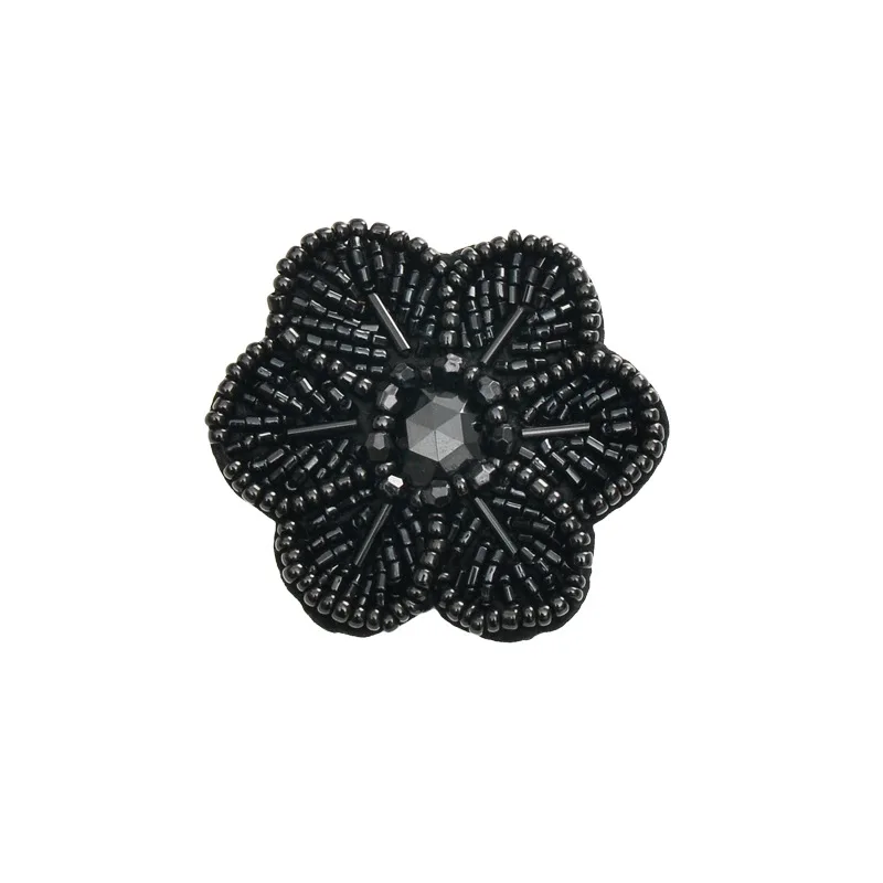 2PCS Hand-beaded black simple beaded flowers and leaves star-shaped small cloth clothes