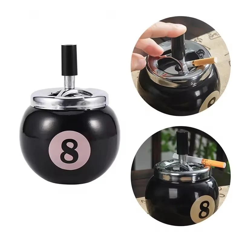 

New Unique 8 Ball Billiards Ashtray - Iron Windproof with Lid, Automatic Extinguishing Decor for Home Office Hotel Gifts