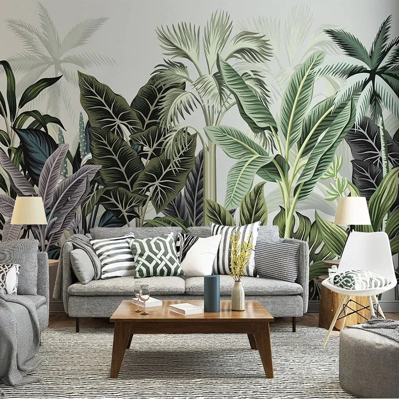 

Custom Mural Wallpaper 3D Hand Painted Nordic Forest Tropical Plants Living Room Bedroom TV Background Wall Papel De Parede 3 D