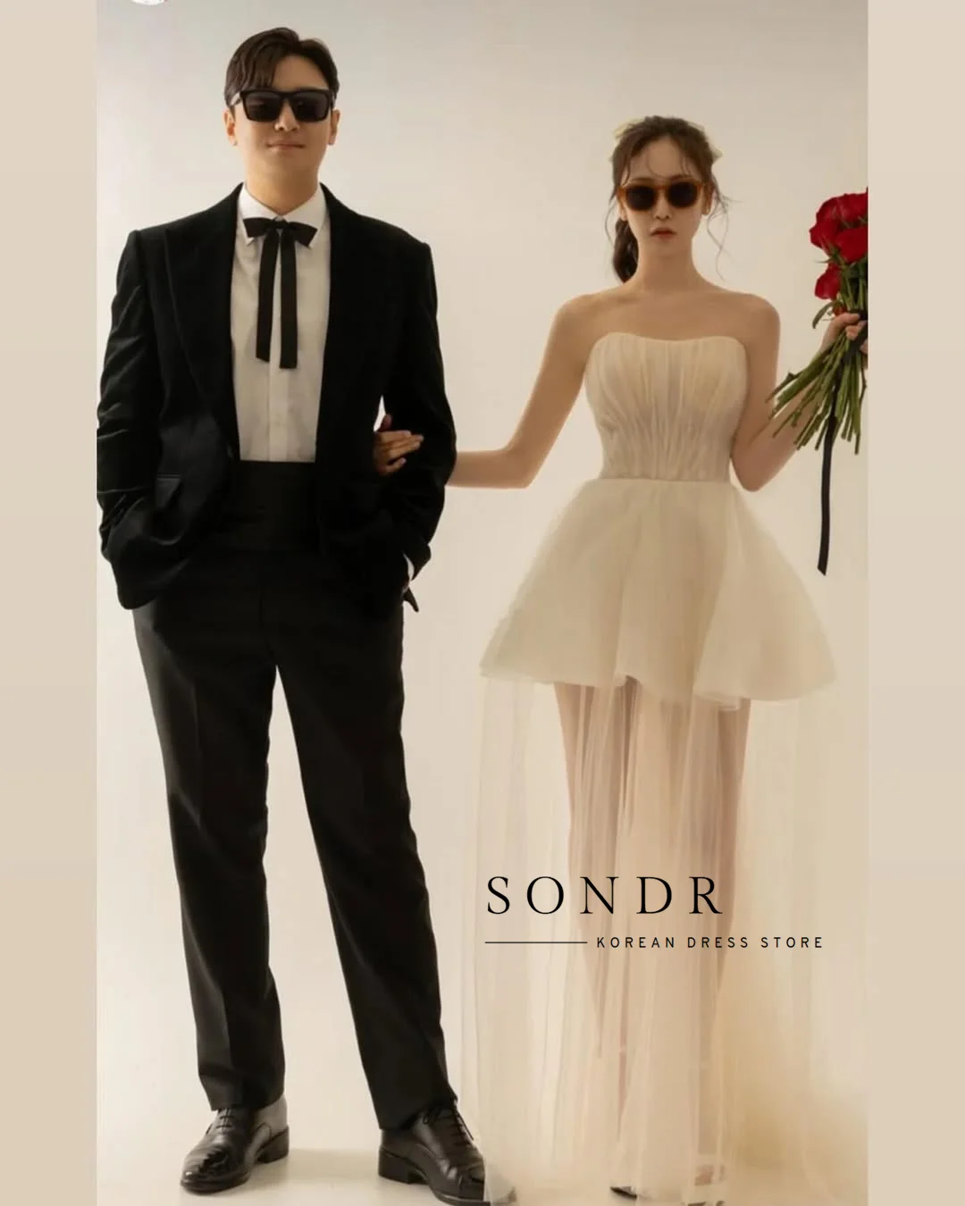 Sondr Customized Romantic Strapless A Line Wedding Dresses Korean Photo Shoot Bridal Gowns with Train Bride Show Dresses