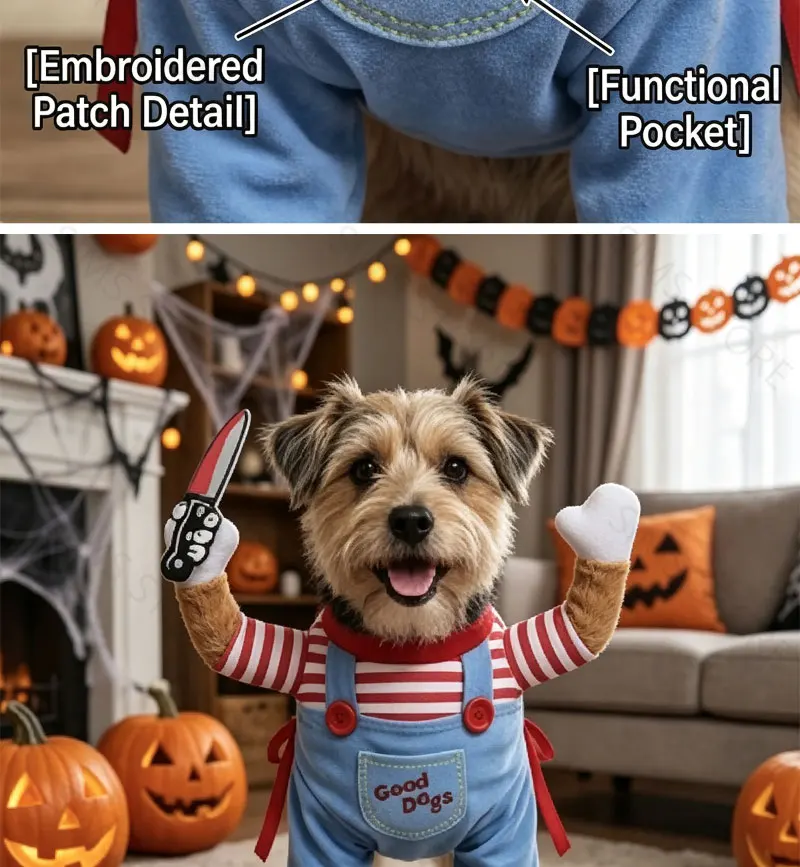 Heißer Verkauf Halloween Haustier-Cosplay-Kostüm Lustiges Gruseliges Outfit Horror-Stil Hunde-Verkleidungskleidung für Große Hunde Party-Bekleidung – Detail 7