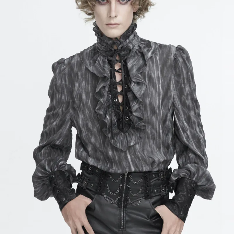 

New Fiesta Carnival Halloween Cos Cosplay Minority Subculture Punk High Collar Long Sleeves Tie Men Shirt