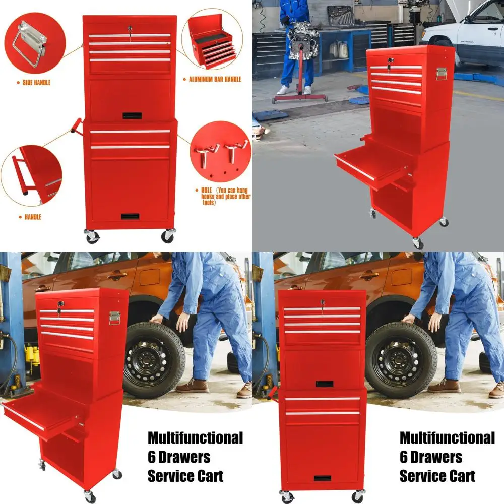

Портативный ящик для инструментов на колесиках с 6 ящиками и съемным органайзером для хранения в мастерской