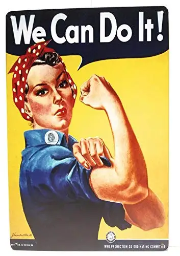 We Can Do It Vintage Metal Tin Sign, Home Décor, World War Two Sign, Rosie the Riveter, Office, Restaurant Sign, Wall Décor, 8-I