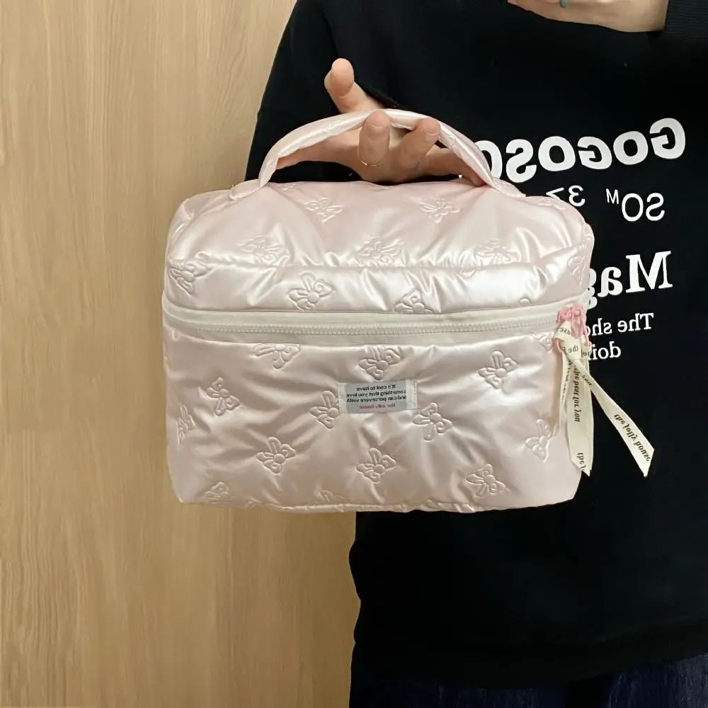 Kosmetiktasche aus PU-Material mit Schleifendekoration, Aufbewahrungsfach, Toilettentasche, Multifunktionale Reißverschluss-Make-up-Handtasche, Reise-Essential – Detail 7