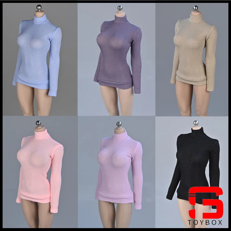 

1/6 Scale Female Stretch Tight Sweater High Collar Striped Bottoming Shirt Clothes Model Fit 12'' Soldier Action Figure Body