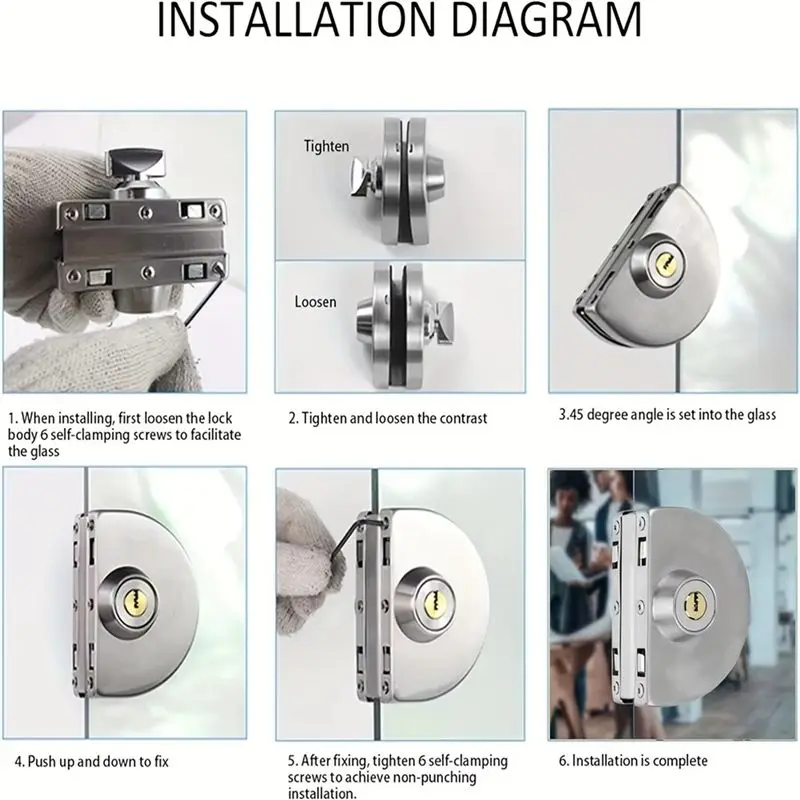 Multifunction For 1/2 Inch Glass, 10Mm To 12Mm, Stainless Steel Double Bolt Rotary Sliding Access Control Office Glass Door Lock