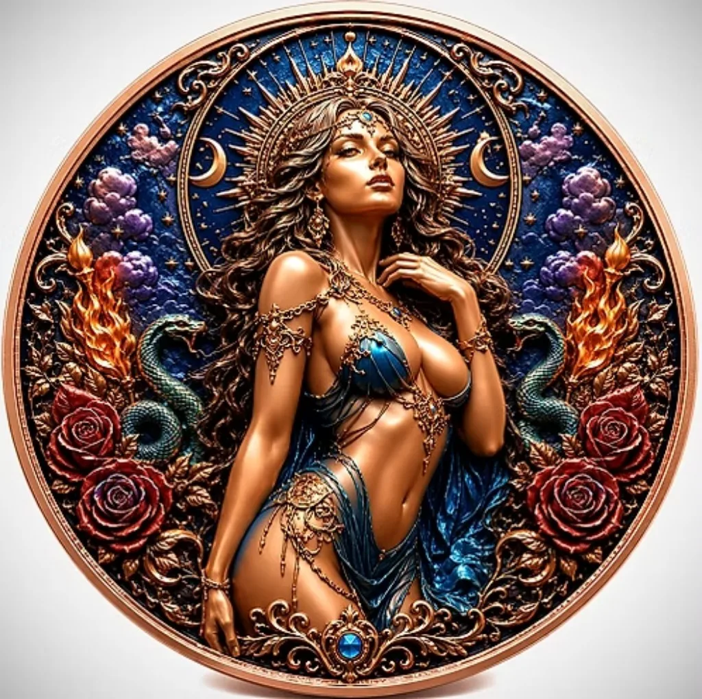 Image of 3D Relief Venus des Feuers Schlangenmuster .999 Reines Kupfer Gedenkmedaille, Kunsthandwerk-Medaille für Sammlung & Dekoration 1 OZ