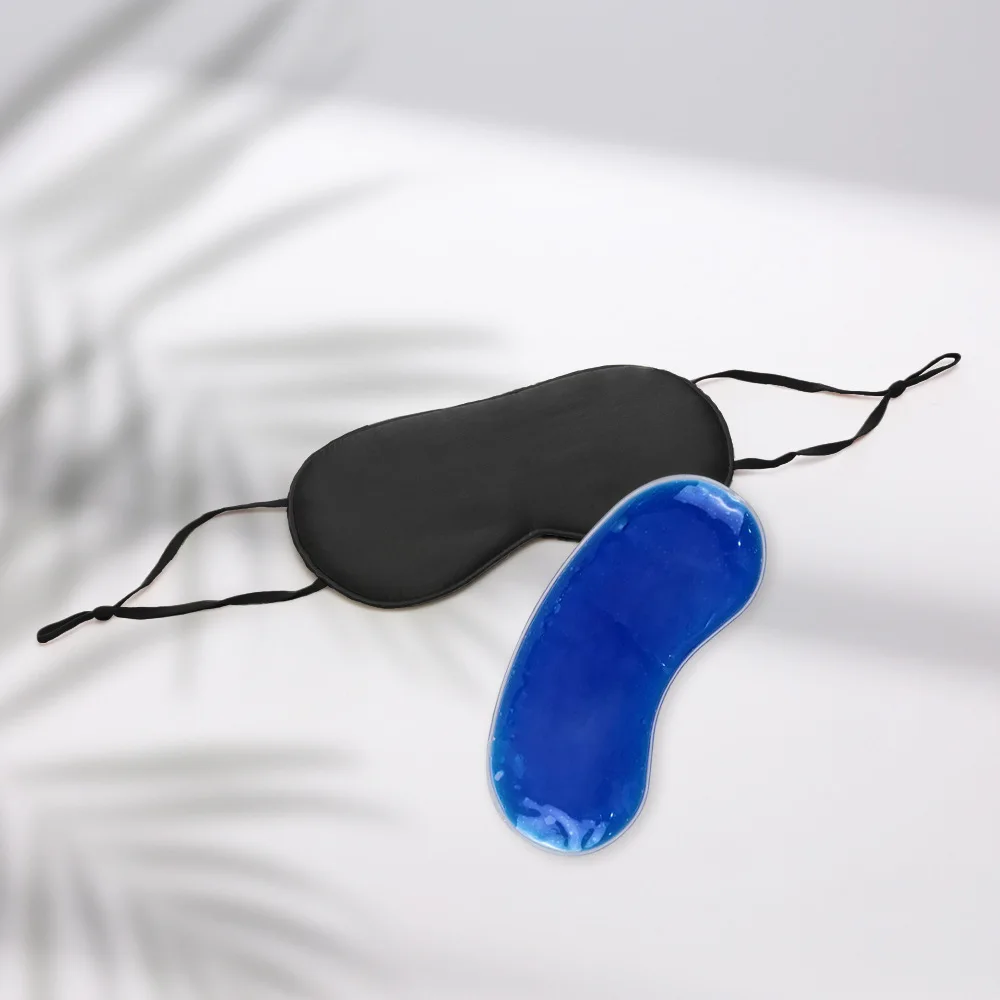 Máscara de olho de seda dupla face com saco de gelo pendurado na orelha, máscara de dormir de seda amoreira multicolorida com bloqueio de luz