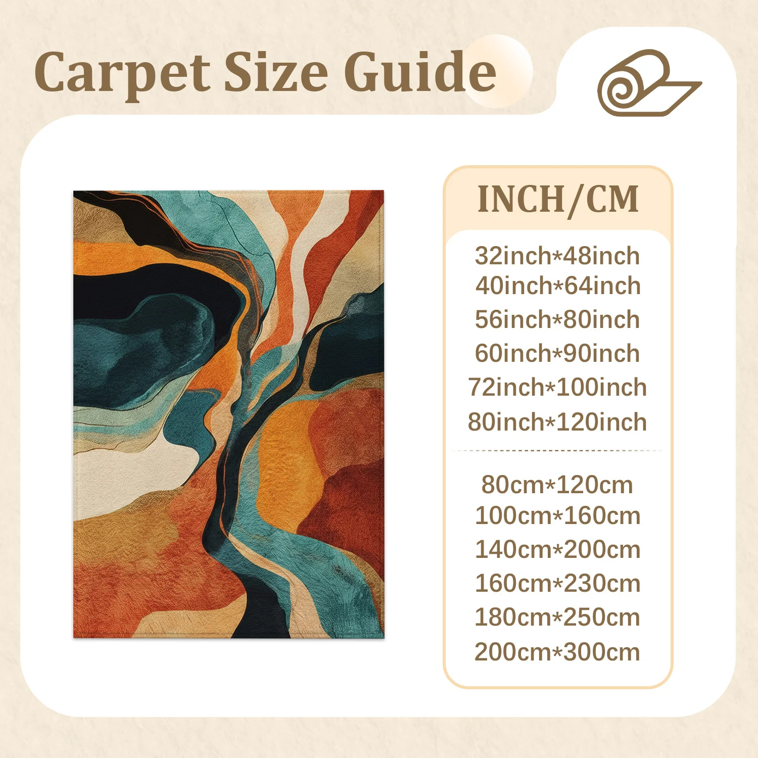 Large Indoor Area Rug, Soft Velvet Low Pile Rug with Non-slip Dotted Backing, Machine Washable Abstract Fluid Art Pattern in Terracotta, Teal & Mustard, Ideal for Living Room, Bedroom and Entryway