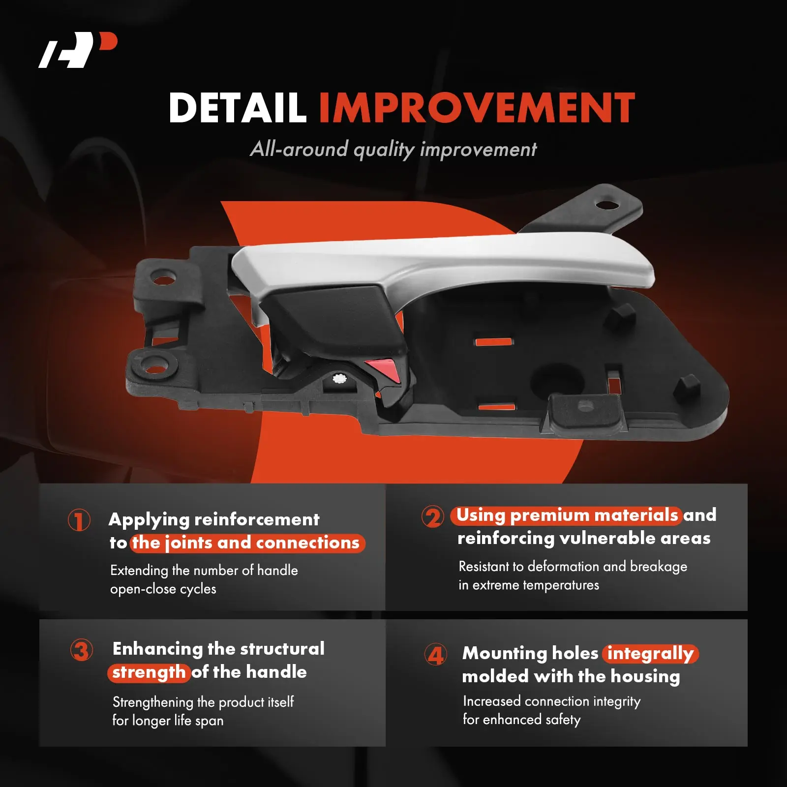 A-Premium Rear Passenger Side Silver Handle & Black Housing Interior Door Handle for Hyundai Sonata 2018-2019