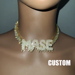 Custom Name Necklace Drip Letter with Rhinestone Cuban Chain  Hip Hop Jewelry Drop Shiping