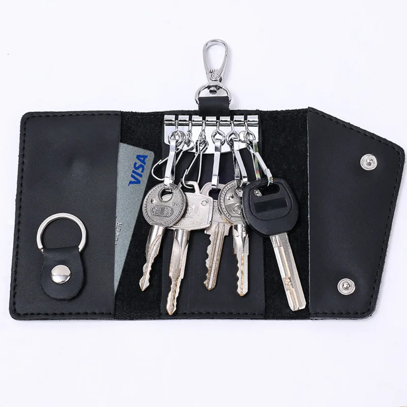 Genuine Leather Keychain Bag Men Women Key Holder Organizer Pouch Cow Leather Car Key Wallets Housekeeper Key Case Mini Card Bag