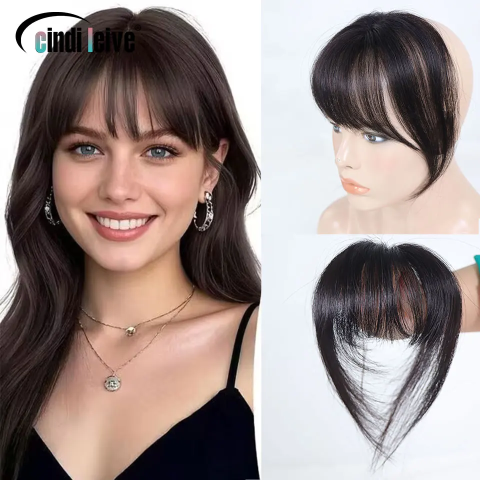 

Натуральные черные человеческие волосы на заколке, дышащая тонкая челка для волос, шиньоны с бахромой для женщин, для повседневного ношения