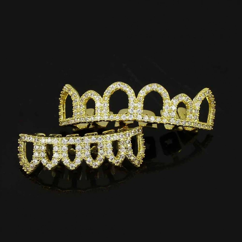 

New Grillz Teeth Men Grills Your Teeth Top Bottom Set Brass Dental Grills Molding Bars Unisex Hip-Hop Rapper Costume Accessory