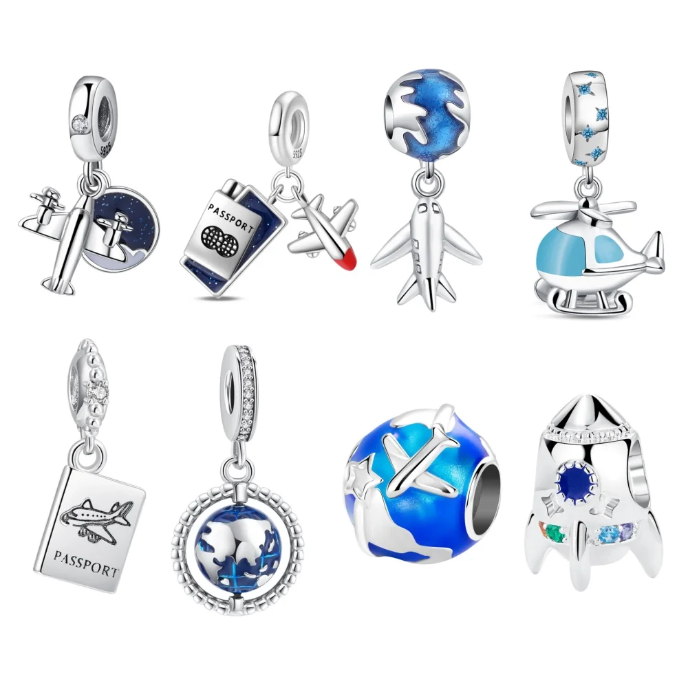 925 Sterling Silver Paris Tower Aircraft Travel Charm Pendant Beads Fit Charm Original Bracelet for Women Jewelry Making Gift