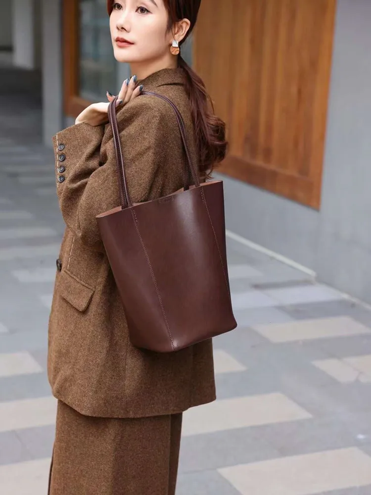 2024 New Hot Genuine Leather Women\'s Tote Bag Handbag Classic Elegant Large Capacity Shopper Composite Pocket Shoulder Bags