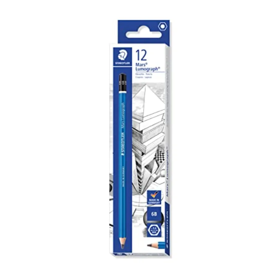 

Mars Lumograph 6B Graphite Art Drawing Pencil, Soft, Break-Resistant Bonded Lead, 12 Pack, 100-6B, Grey