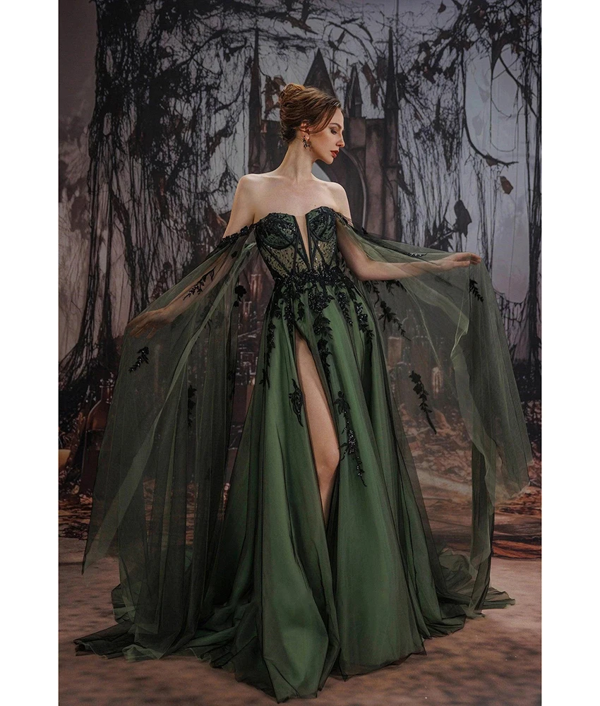 

MCDV Customized Sexy Tulle A-Line Off the Shoulder Appliques Sequined Evening Dress Temperament Sweetheart After Party Dress